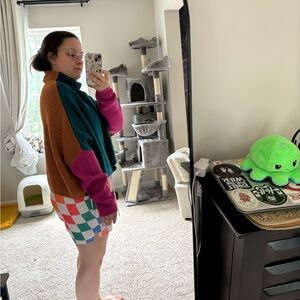 Colorblock sweater hot pink burnt orange and teal